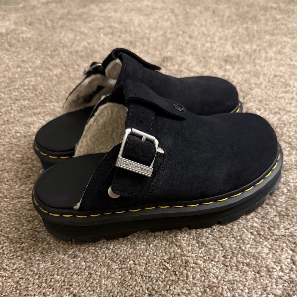 Dr. Martens Suede Platform Mule with Buckle - Picture 2 of 3